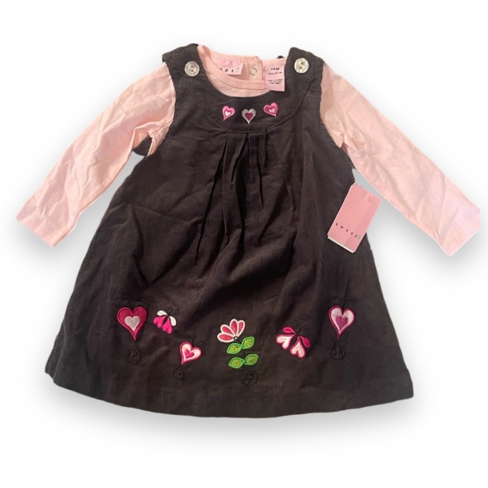 Sweet Heart 2pc Brown Corduroy Dress Set Size 18 months NWT
